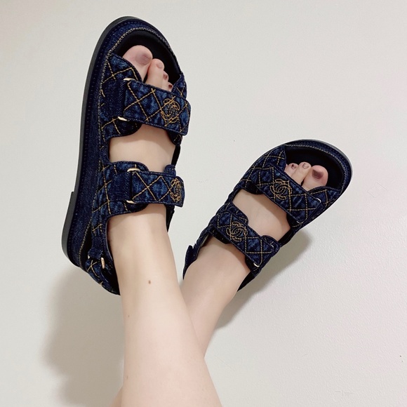 Chanel Denim Gold Quilted Cc Logo daddy sandal - Picture 6 of 13
